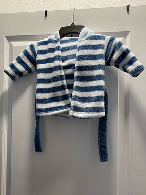 Striped Blue & White Plush Baby Hoodie Robe